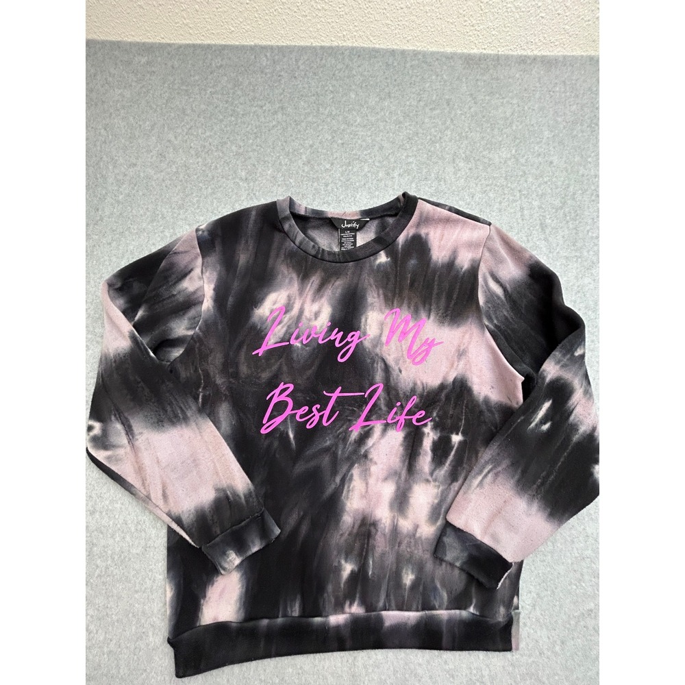 Justify Living My Best Life Tie Dye Sweatshirt Black Pink Large